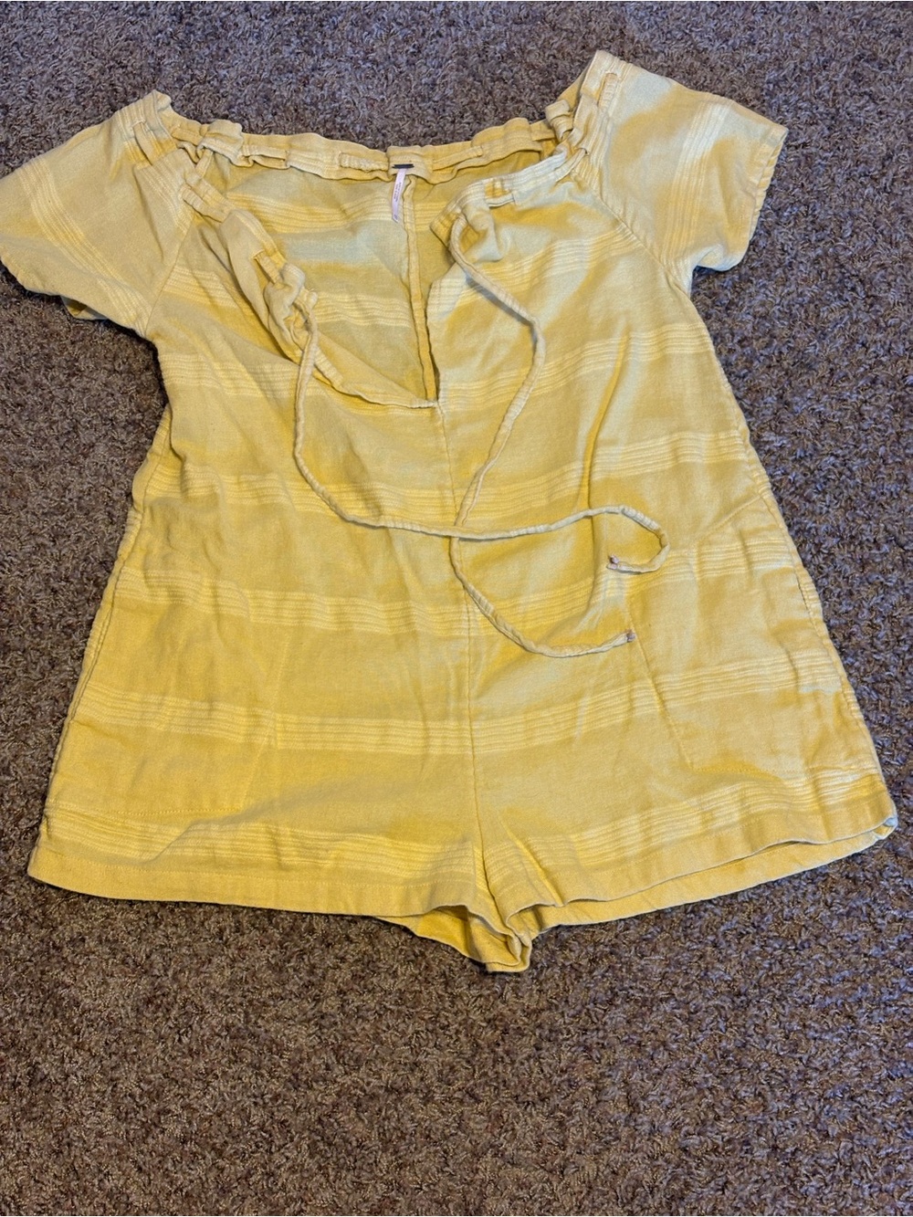Free People Yellow Textured Short Sleeve Romper